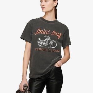 ANINE BING Lili Gun Powder Motorcycle Tee in Charcoal. NEVER WORN.
